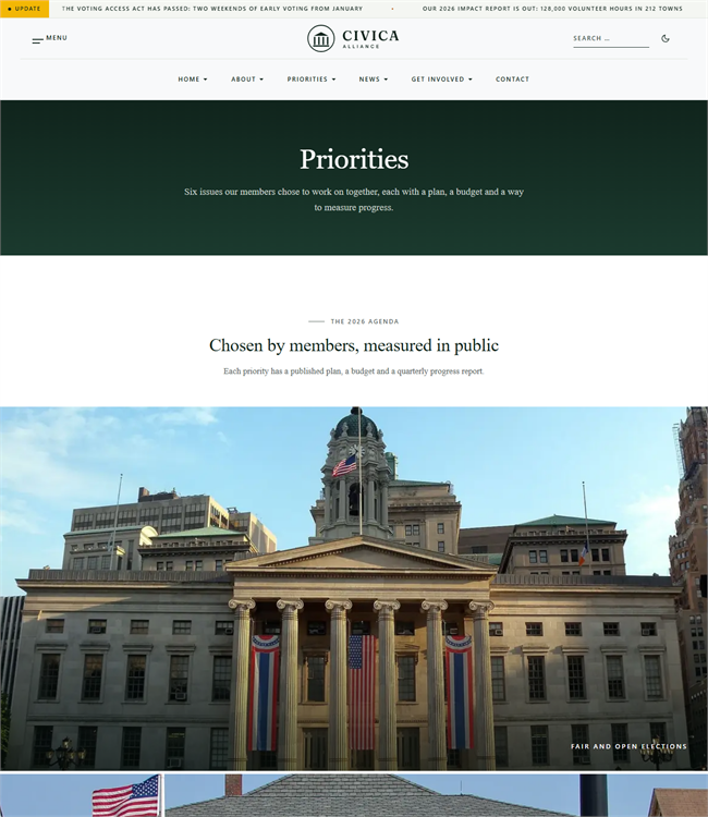 Advocacy priorities page Joomla template - JA Civica