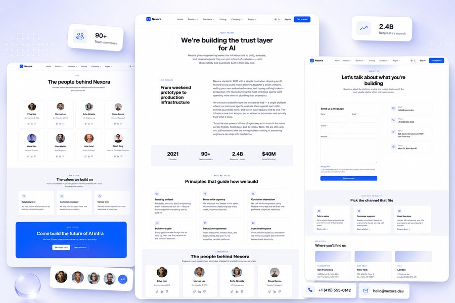 Company Team and Contact Pages