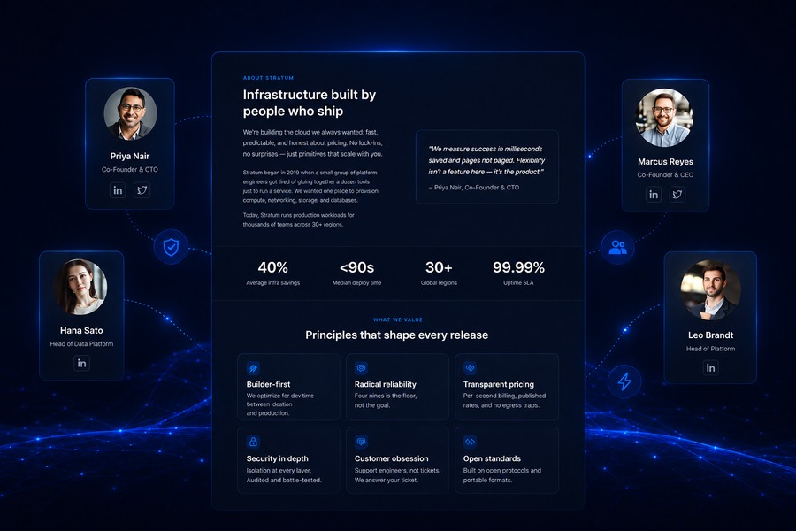Company About and Team Pages