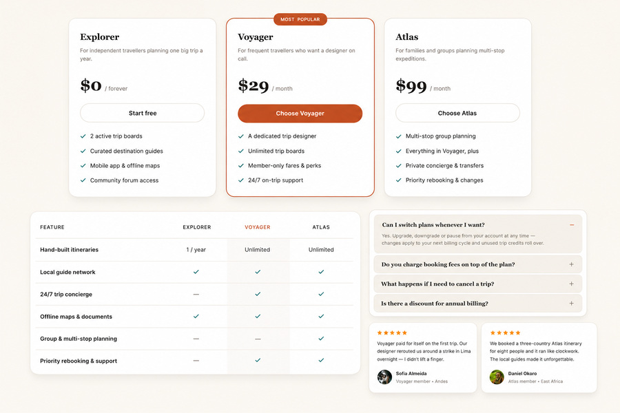 Flexible Travel Pricing Page