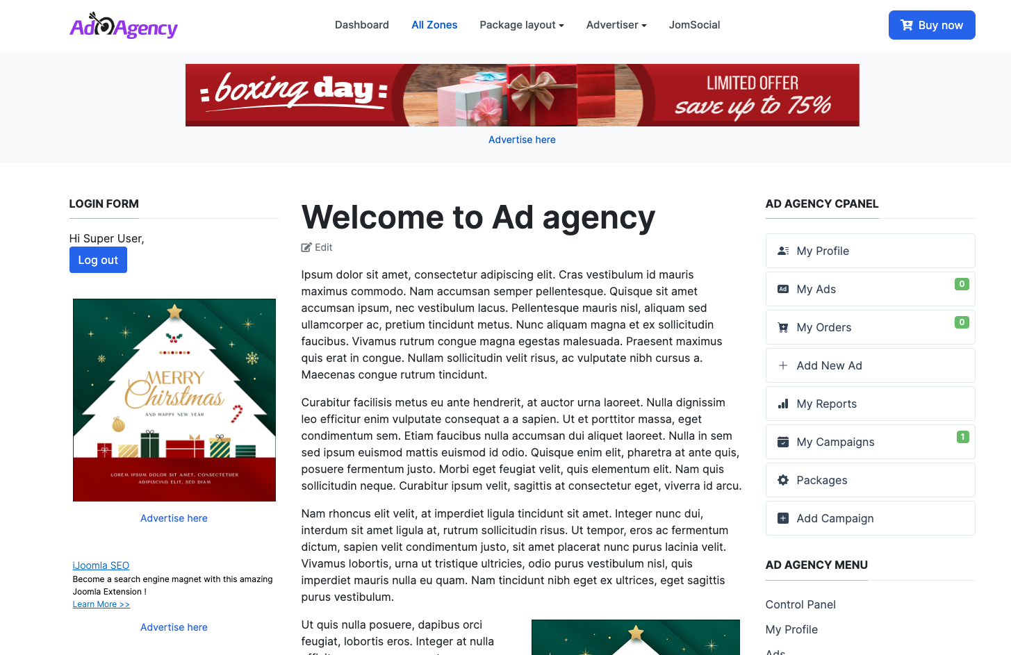 Joomla Adagency creating ads