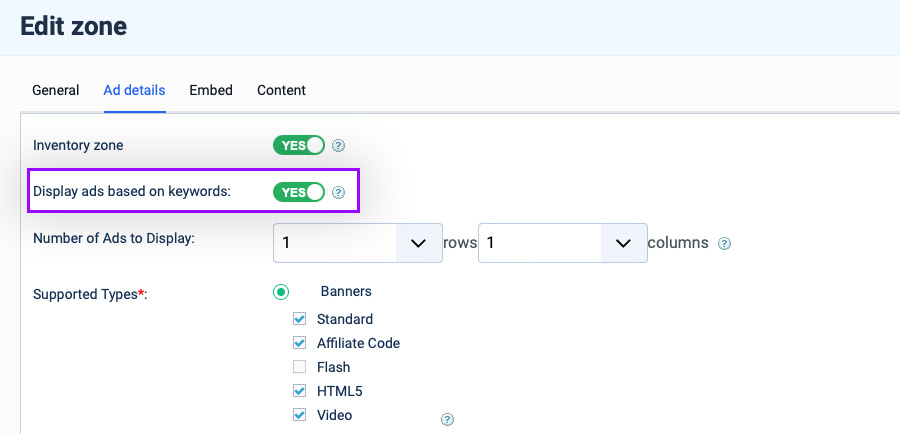 Joomla ads extension zone keyword targeting