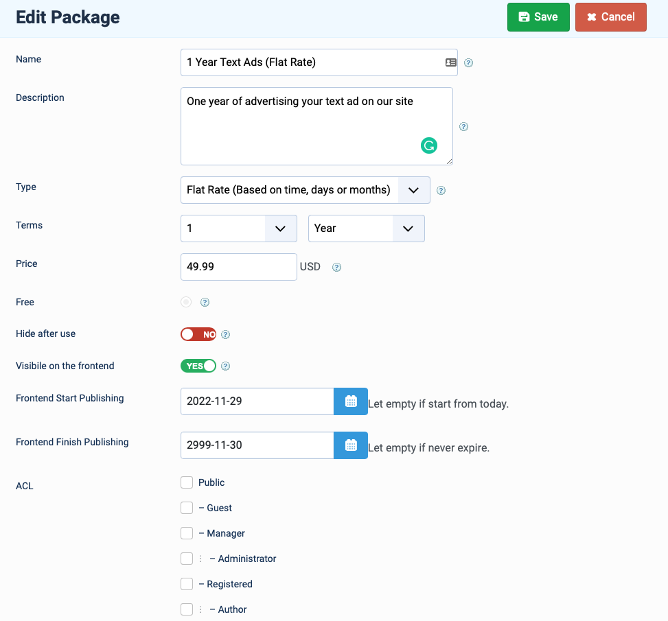 Joomla ad extension packages edit