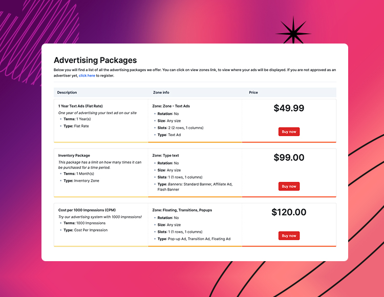 Joomla advertising extension packages