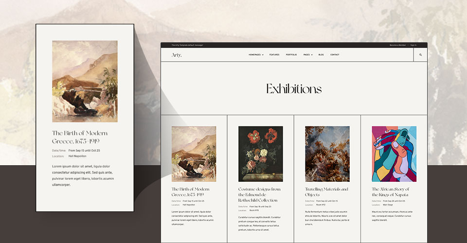 Joomla museum template exhibition layout