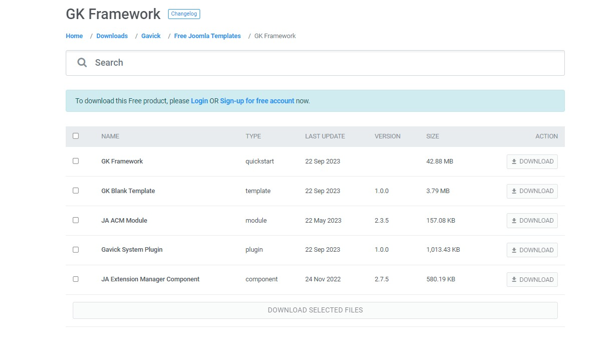 download GK joomla template framework quickstart packages