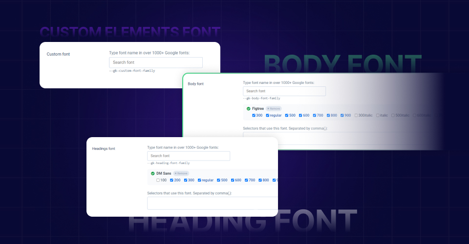 Free Joomla template font settings