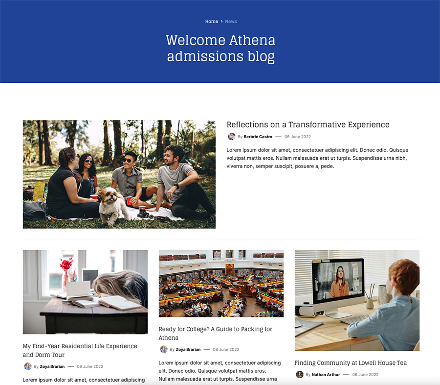 JA athena university template news page