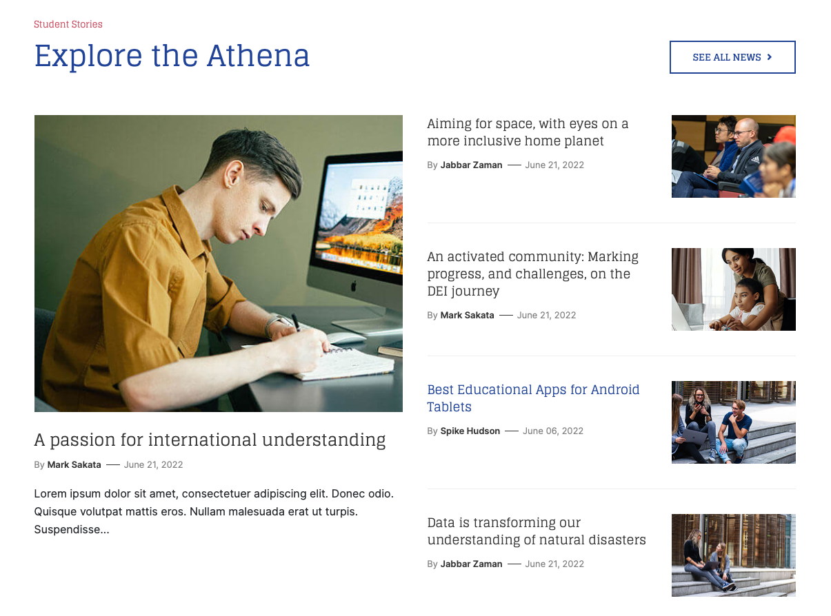 JA Athena university template stories module