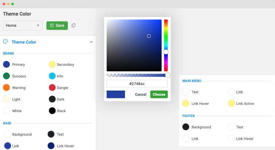 Joomla template theme color setting
