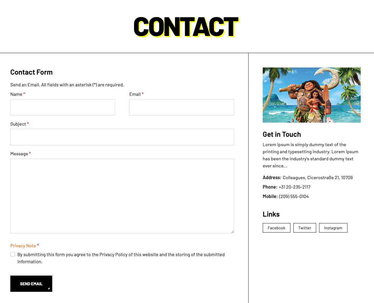 JA Sport Joomla template contact page