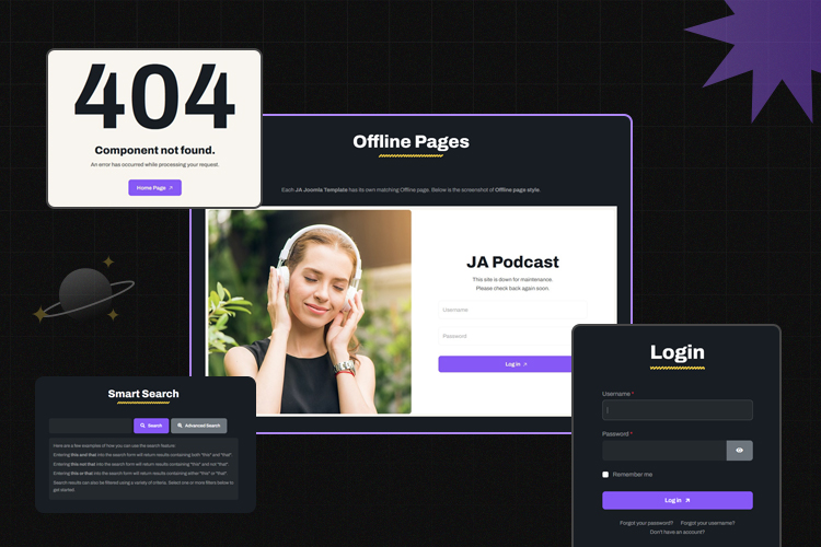 Joomla podcast template default pages
