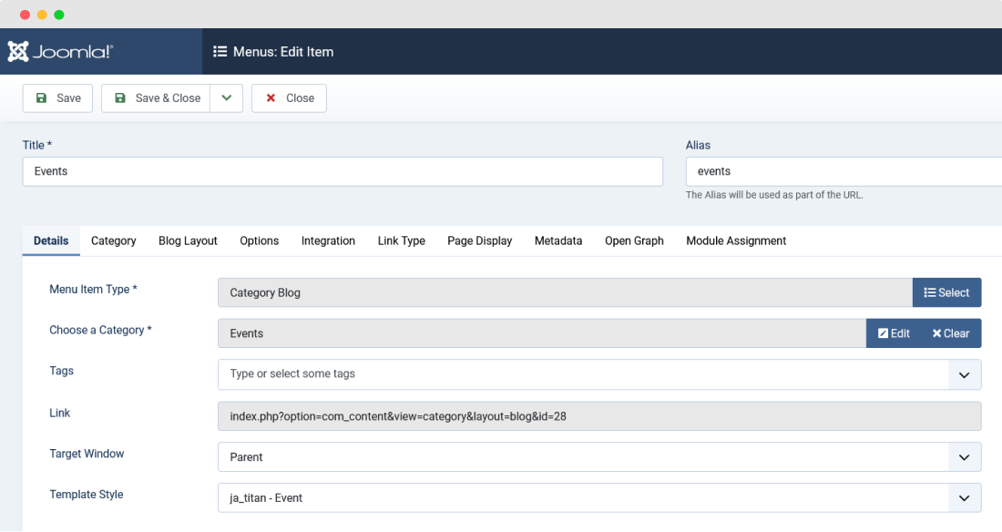 Joomla home menu settings