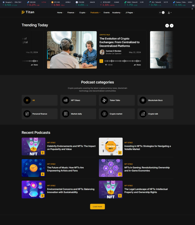 Joomla finance podcast template - JA Titan