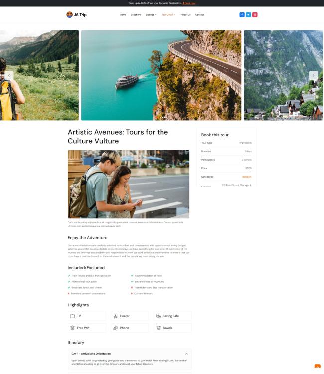 Joomla template for travel tour - JA Trip
