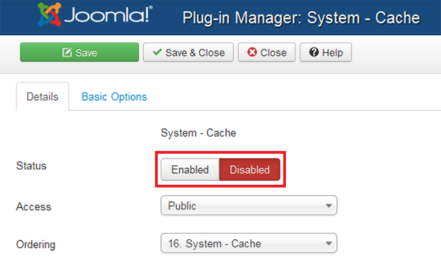 Disable System-Cache plugin
