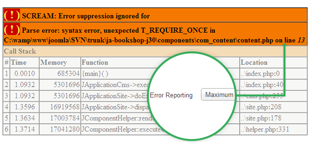 Joomla Error Reporting