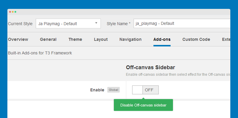 Disable off-canvas sidebar