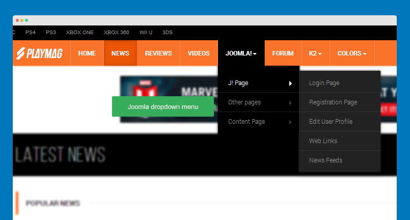 Joomla dropdown menu