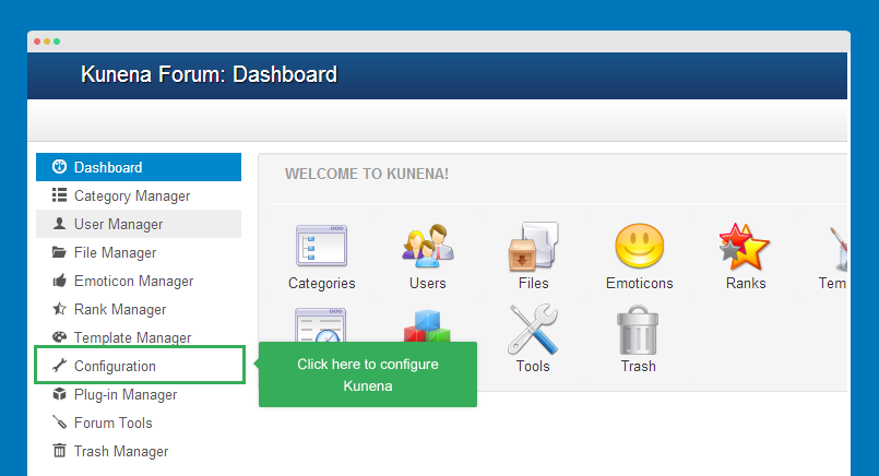 Open configuration panel