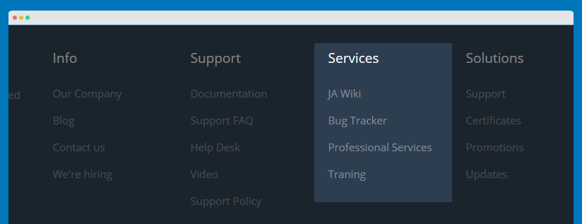 Services menu module