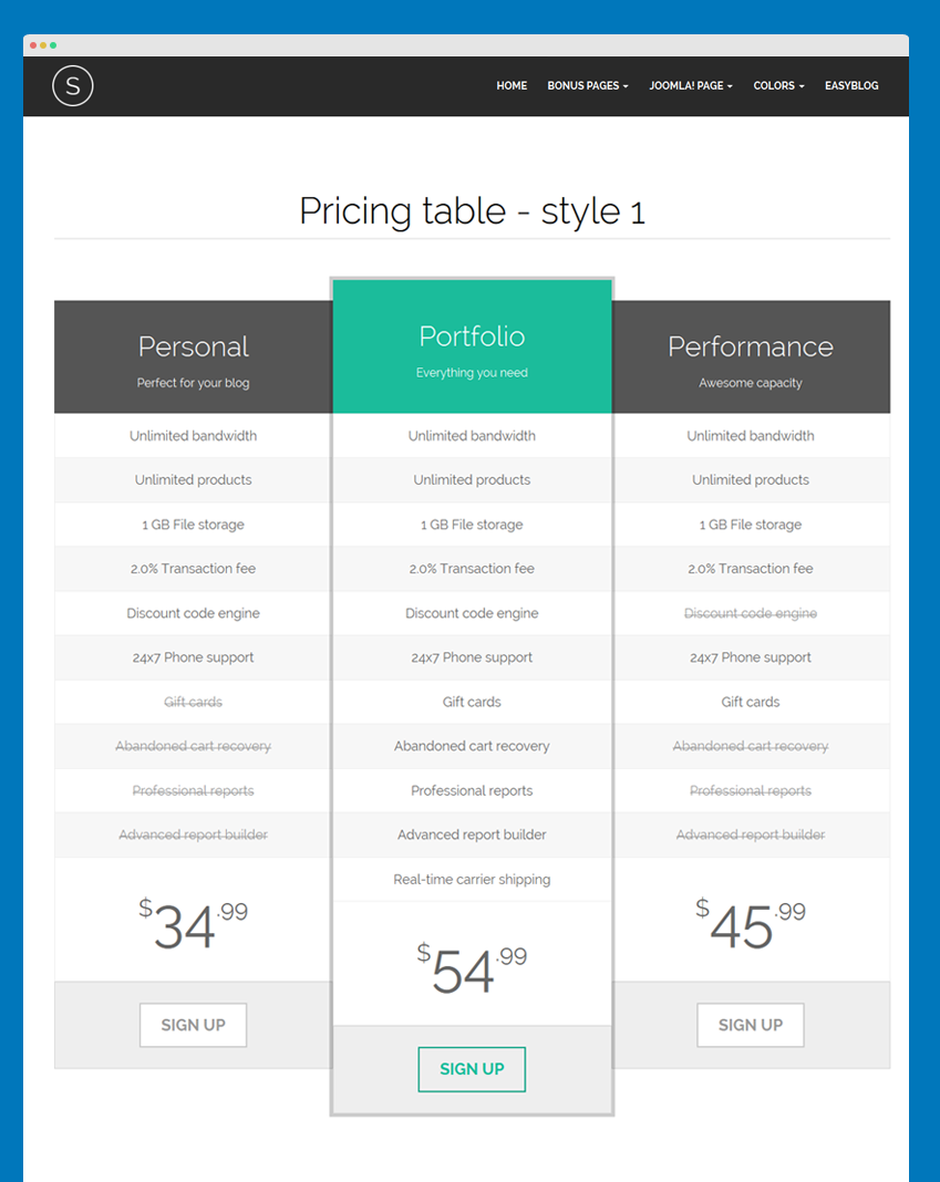 Pricing table style 1