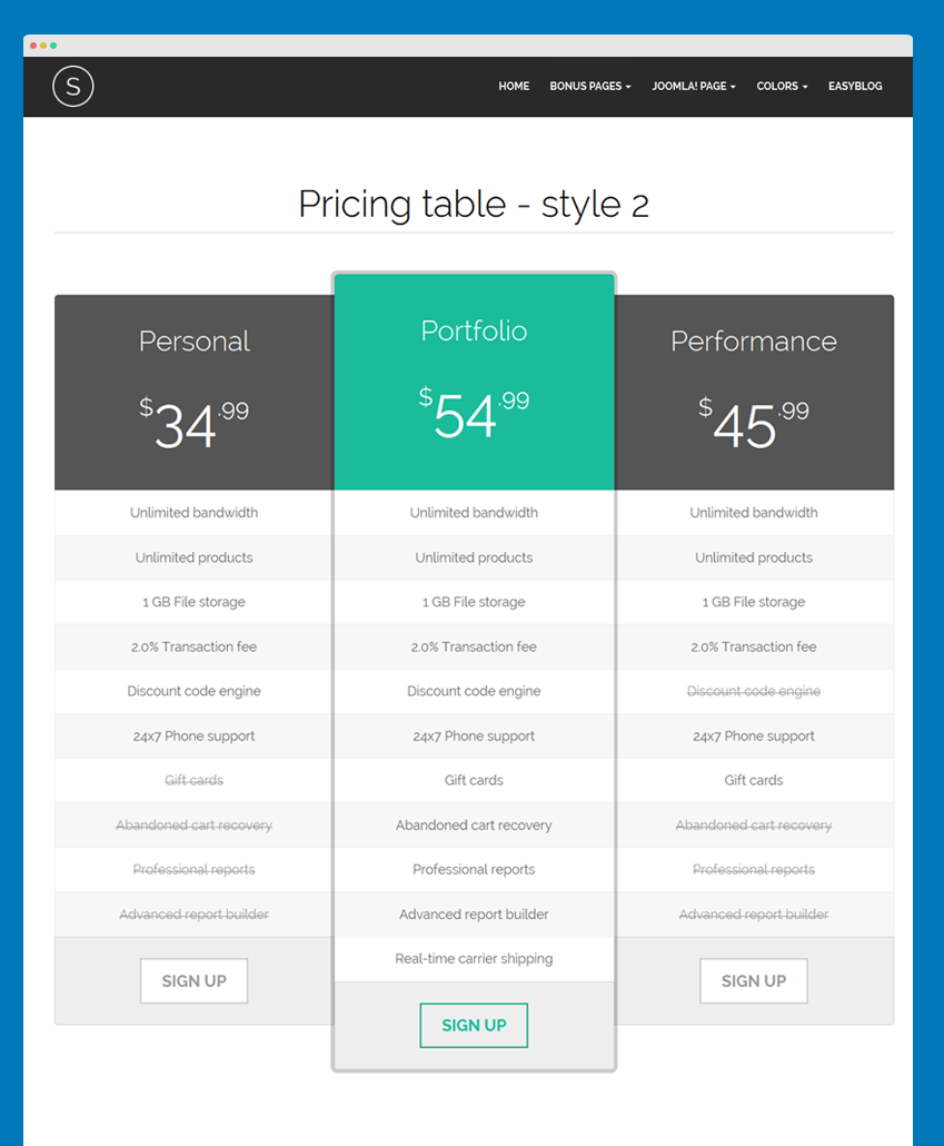 Pricing table style 2