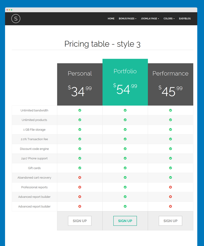 Pricing table style 3