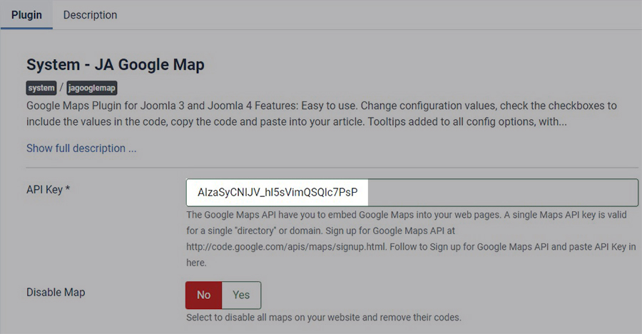 JA Google map key setting