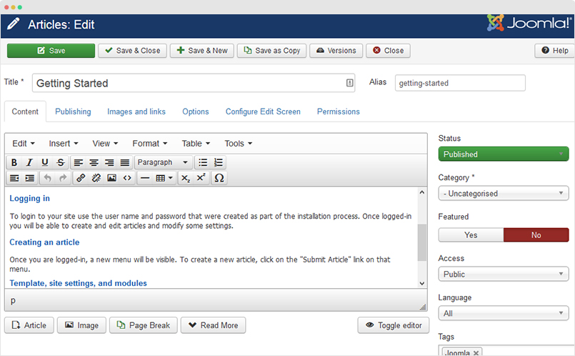 joomla article edit page