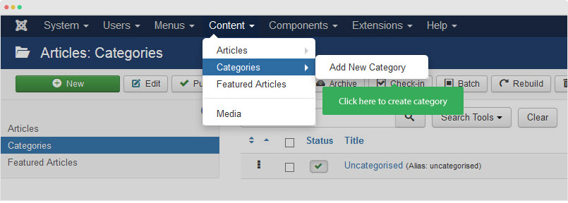 create joomla category