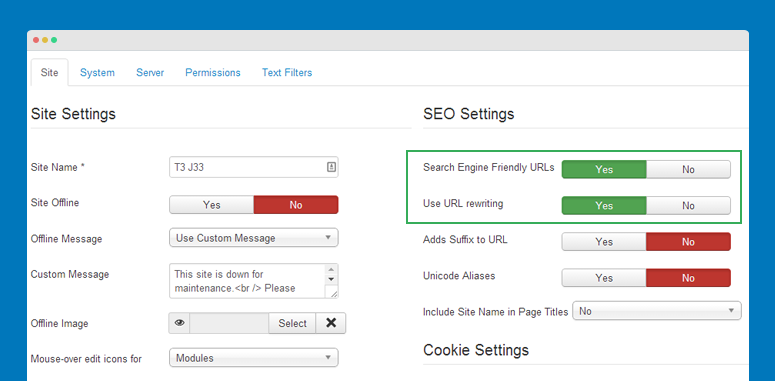 enable SEF and URL Rewriting