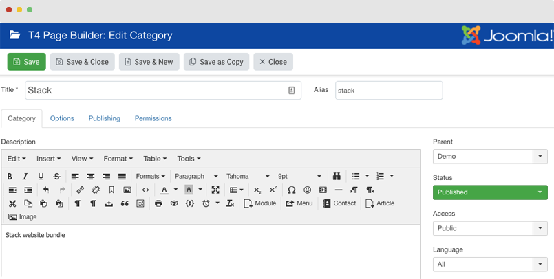 t4 joomla page builder category