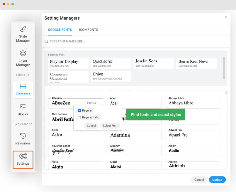 Joomla page builder font settings