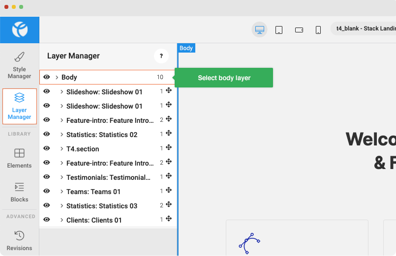 Joomla page builder layer settings